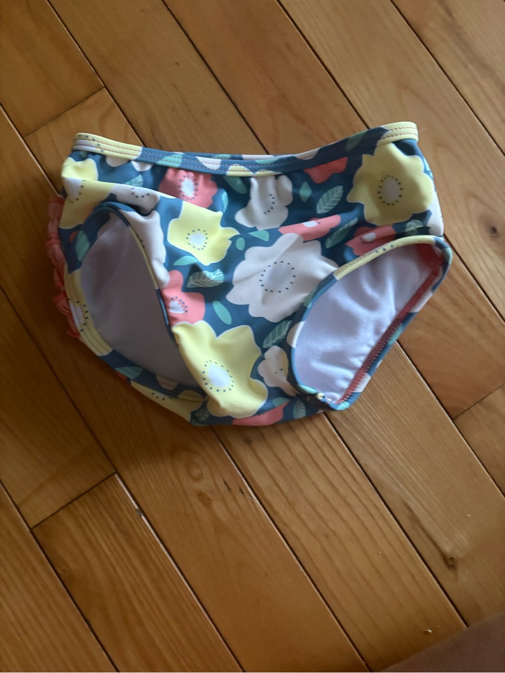 Ruffle Butts Floral Swim Diaper Cover in Blue, Yellow & White